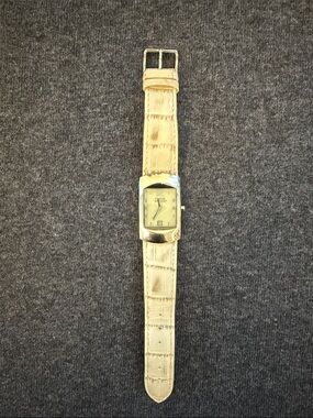 Silpada Silver-Tone Rectangular Watch with Cream Leather Distressed Strap